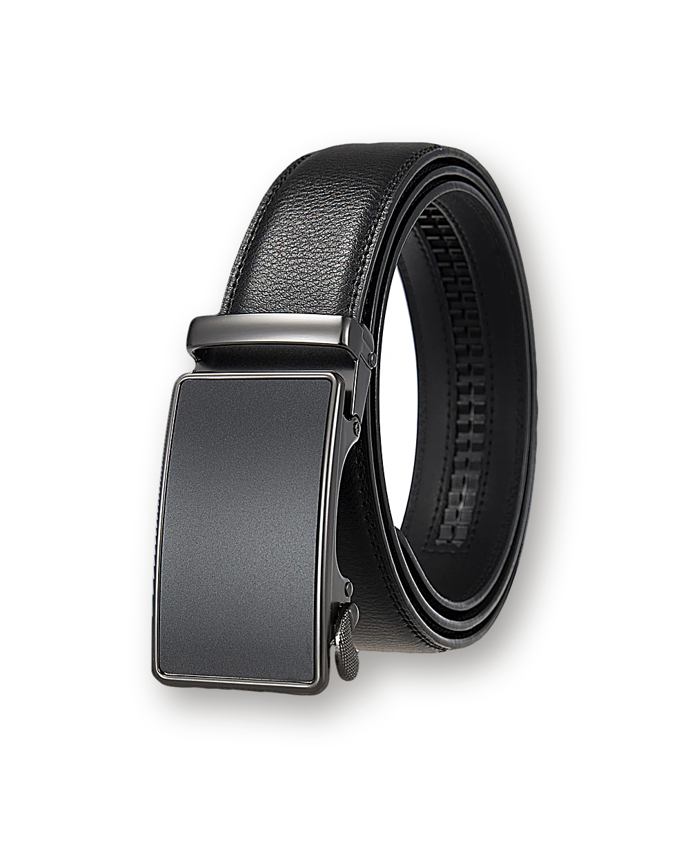 Automatic belt, Black leather, Gunmetal buckle