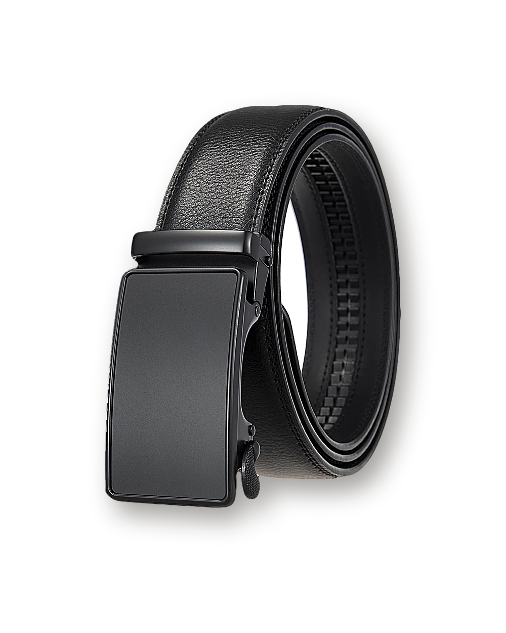 Automatic belt, Black leather, Matte Black buckle