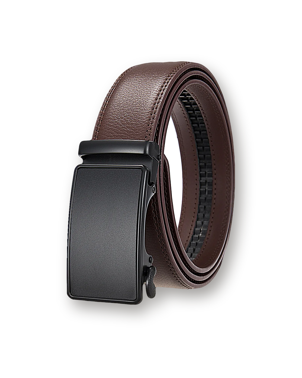 Automatic belt, Brown leather, Matte Black buckle