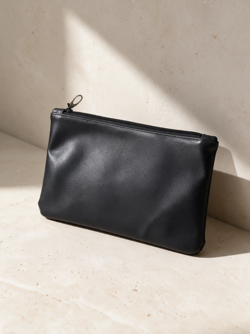 The Accessories Pouch in a warm stone setting