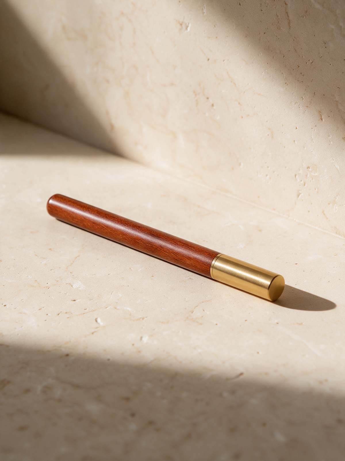 The Ball Point Pen in redwood, on warm stone