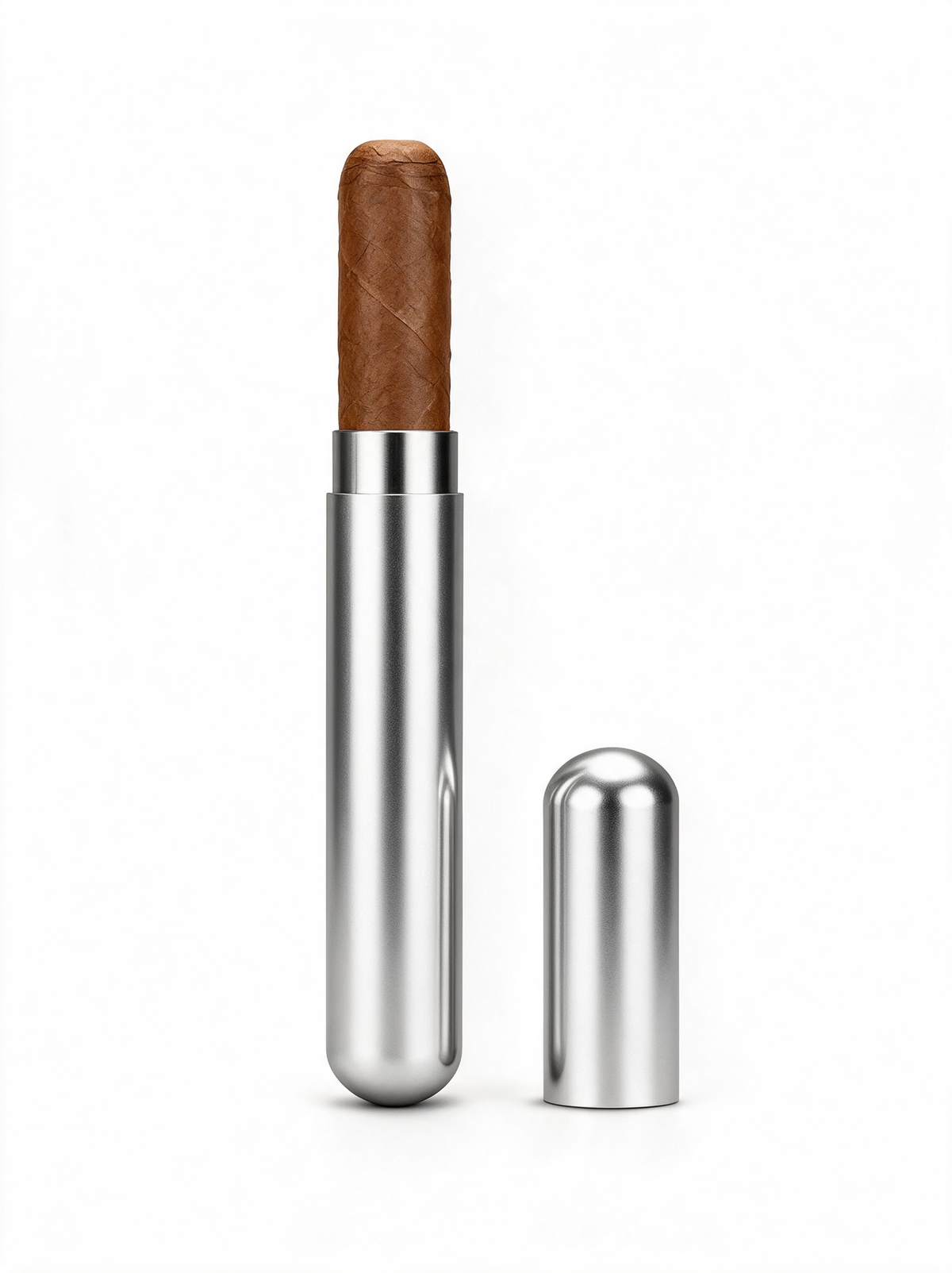 The Cigar Tube opened, the cap off and a cigar inside