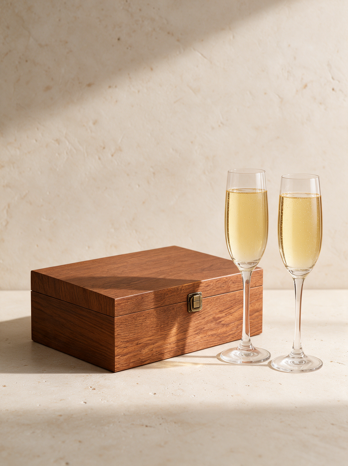 The Champagne Flute Gift Set in a warm stone setting
