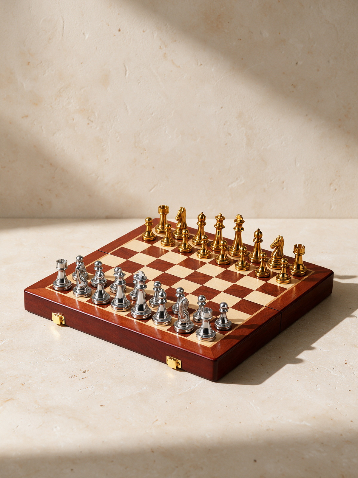 The Chess Set in a warm stone setting