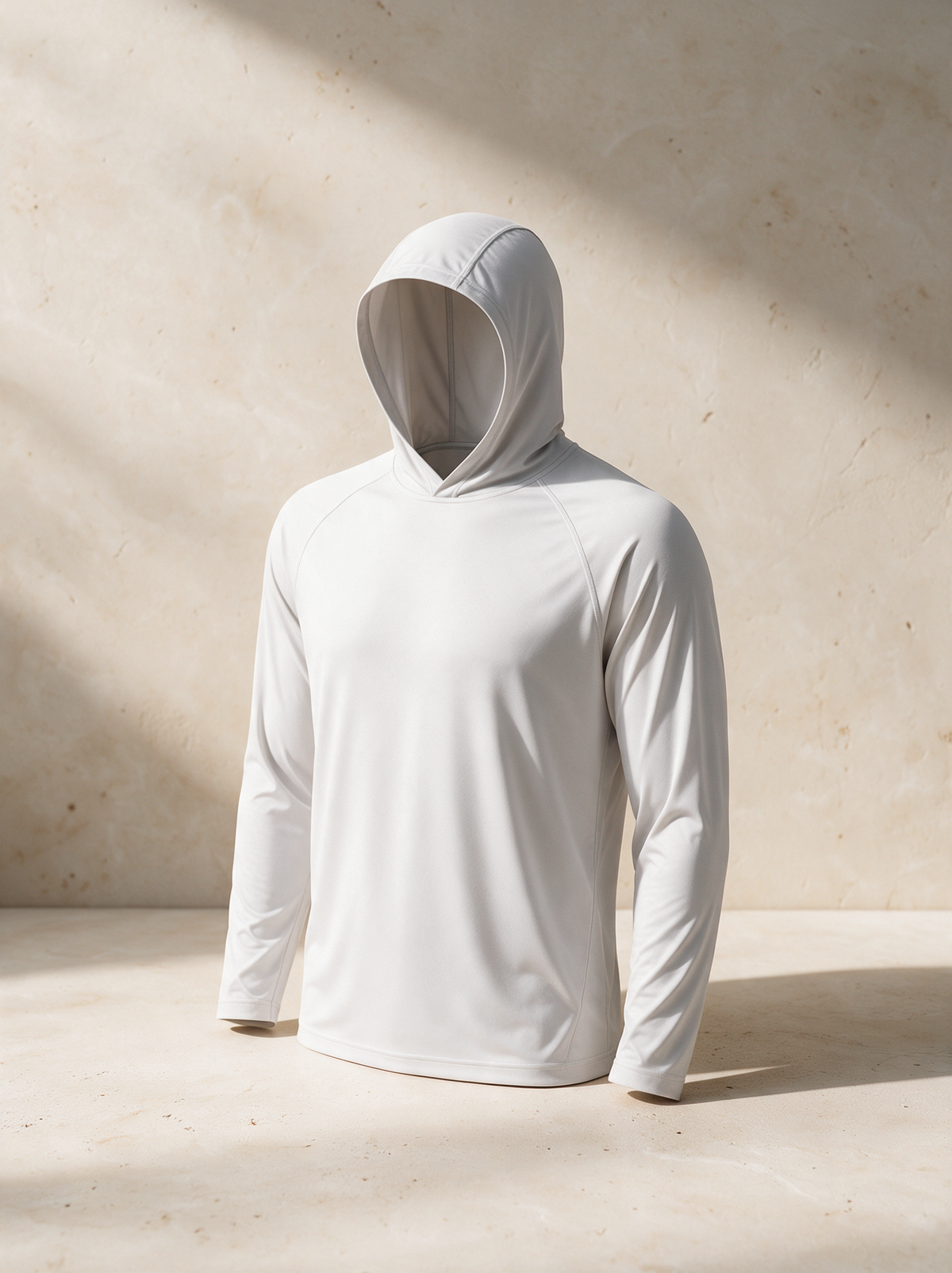 The Fishing Hoodie in a warm stone setting