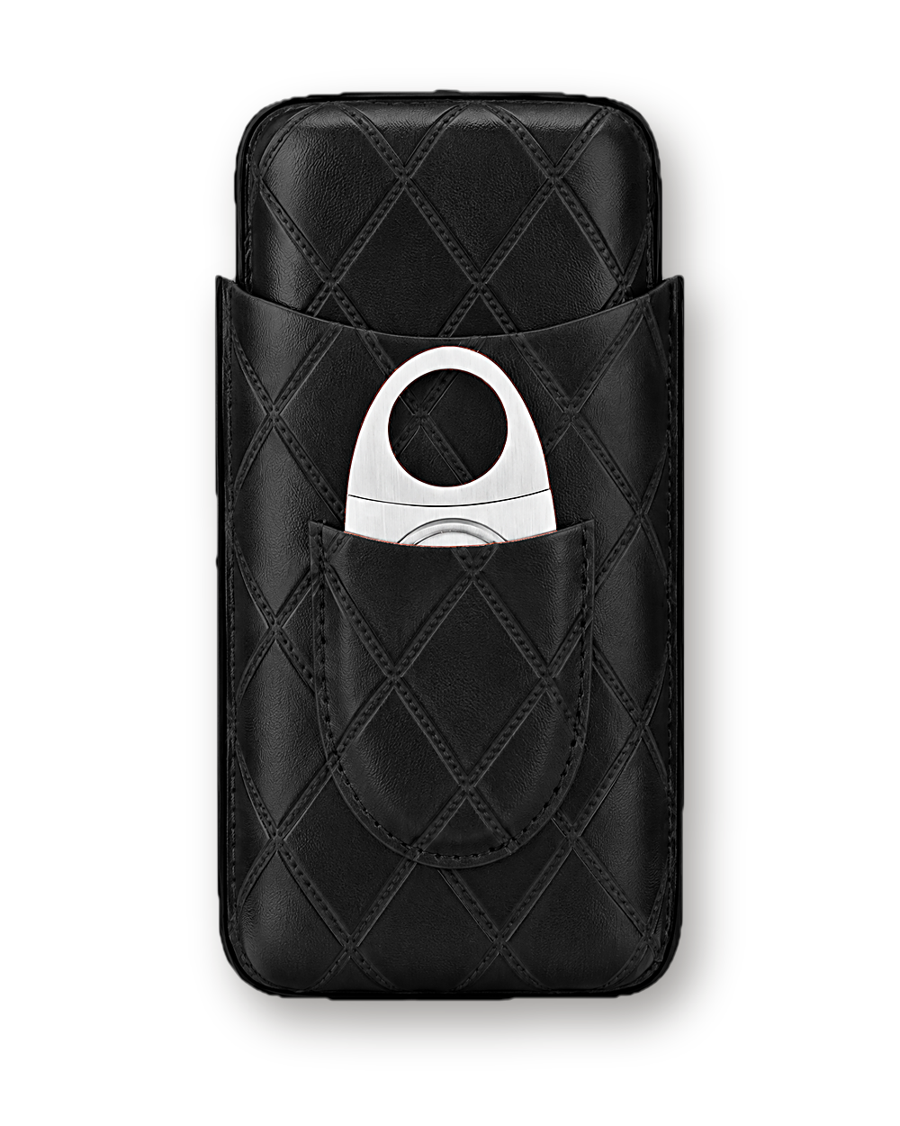 Leather cigar case, 3-cigar with cutter, Black