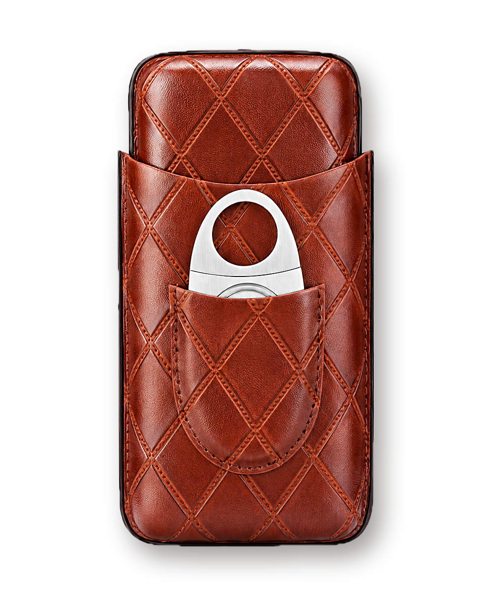 Leather cigar case, 3-cigar with cutter, Brown