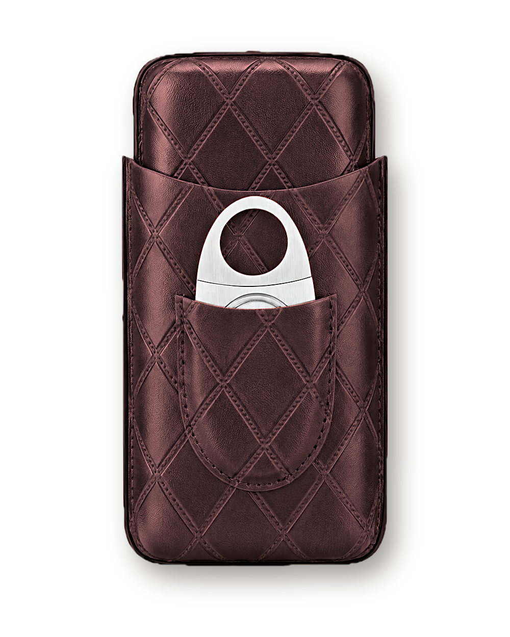 Leather cigar case, 3-cigar with cutter, Coffee