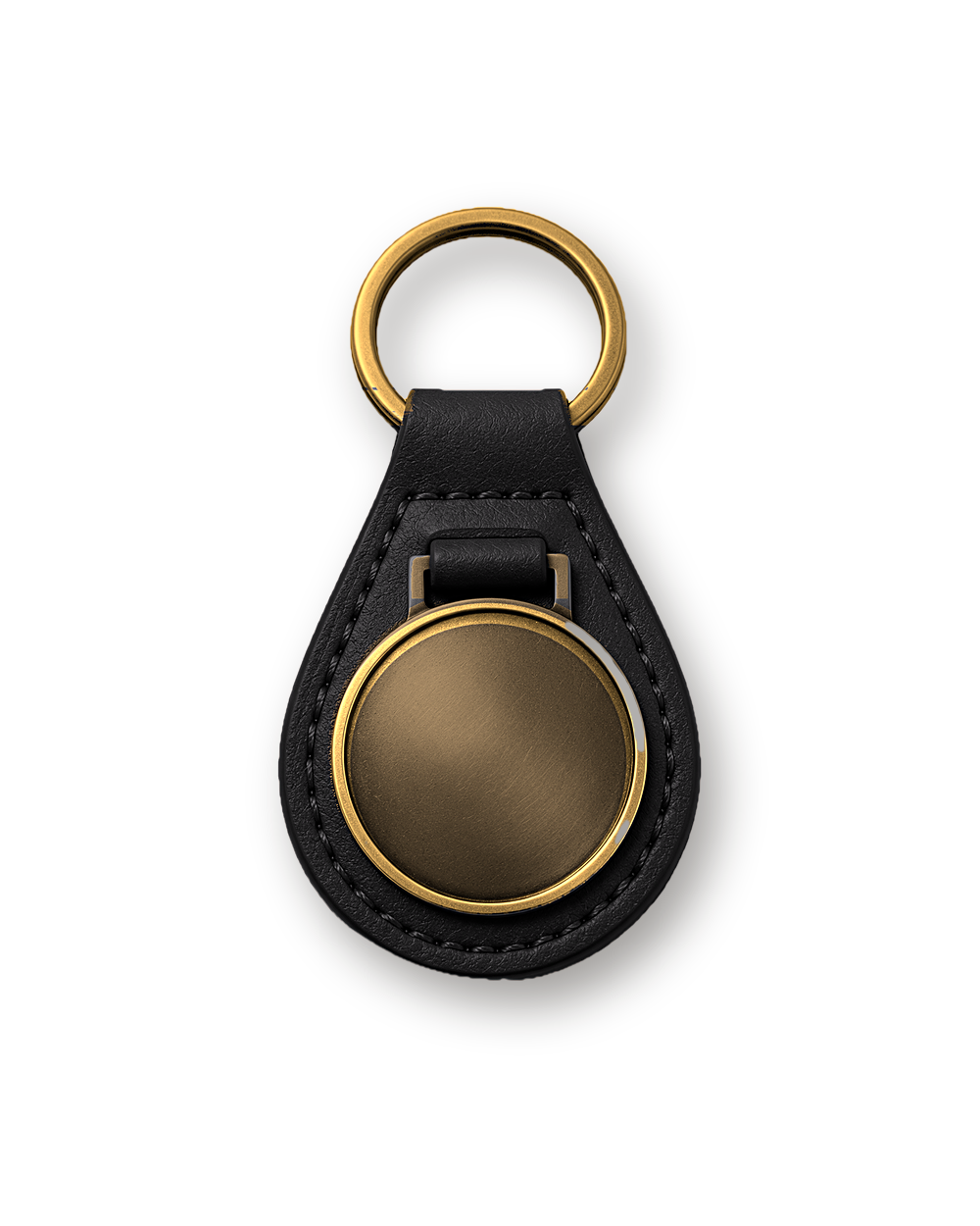 Leather key chain, Black leather, Antique Brass