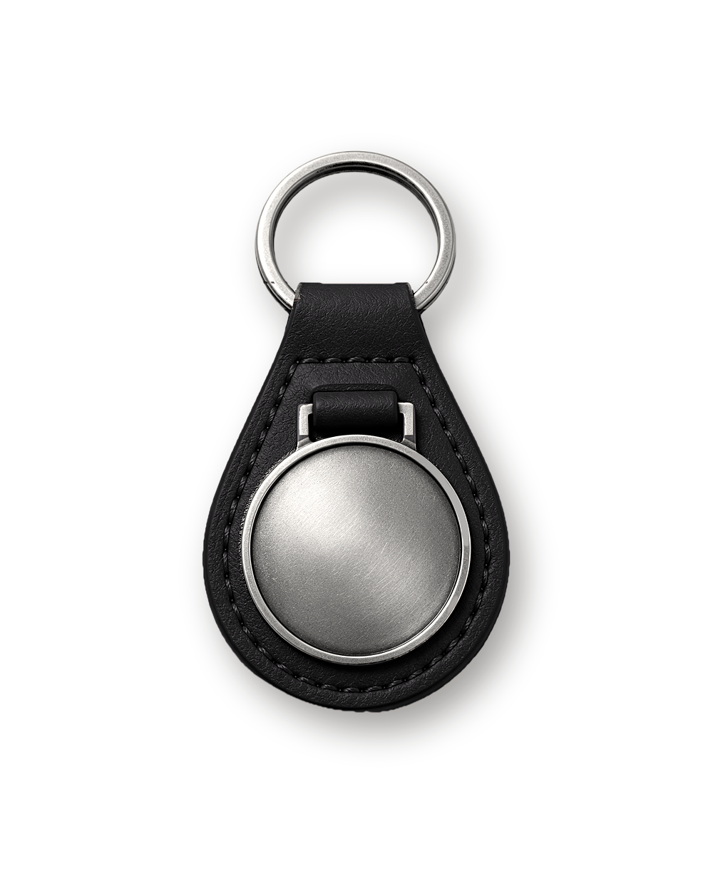 Leather key chain, Black leather, Antique Silver