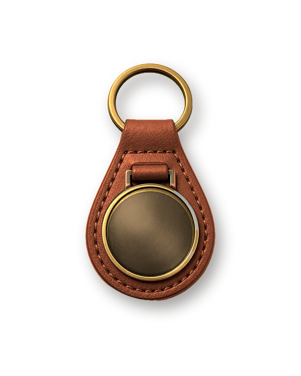 Leather key chain, Brown leather, Antique Brass