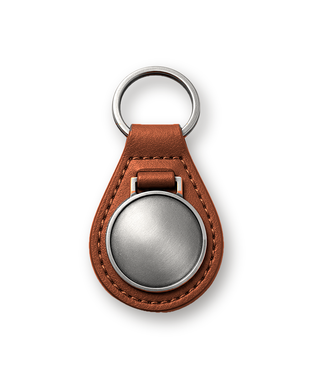 Leather key chain, Brown leather, Antique Silver
