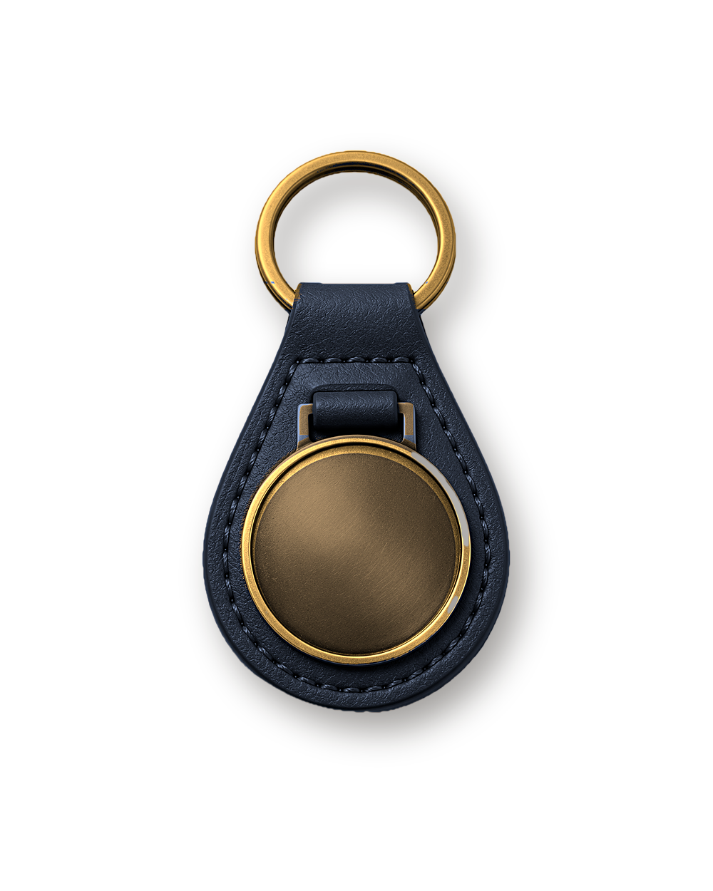 Leather key chain, Navy leather, Antique Brass