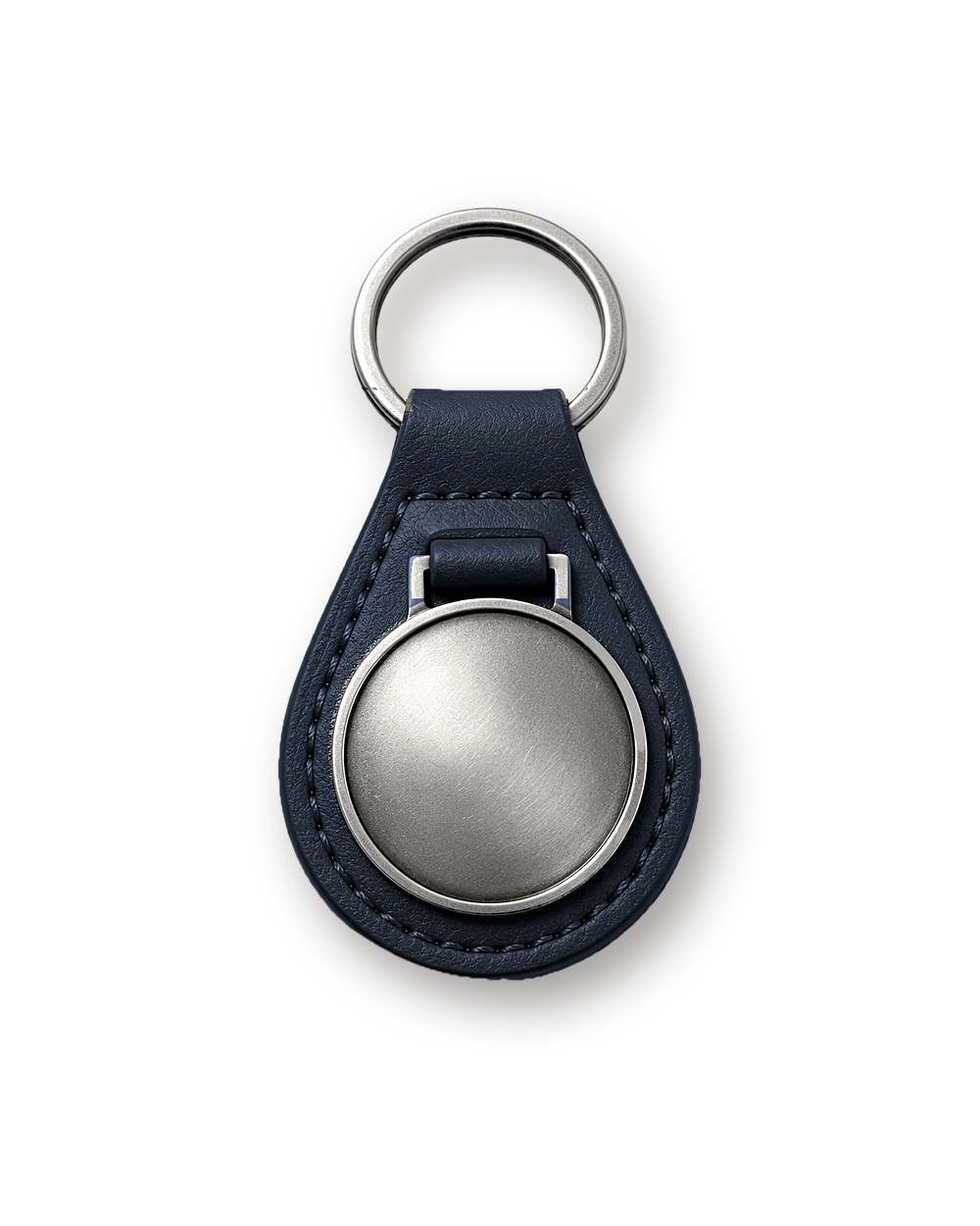 Leather key chain, Navy leather, Antique Silver