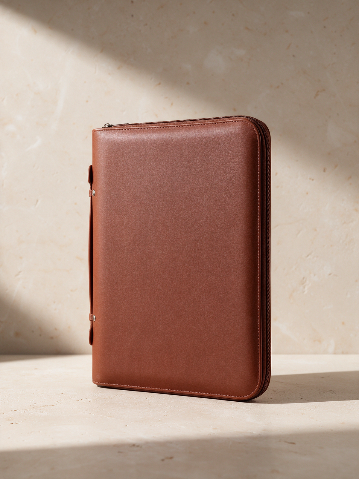 The Leather Padfolio in a warm stone setting