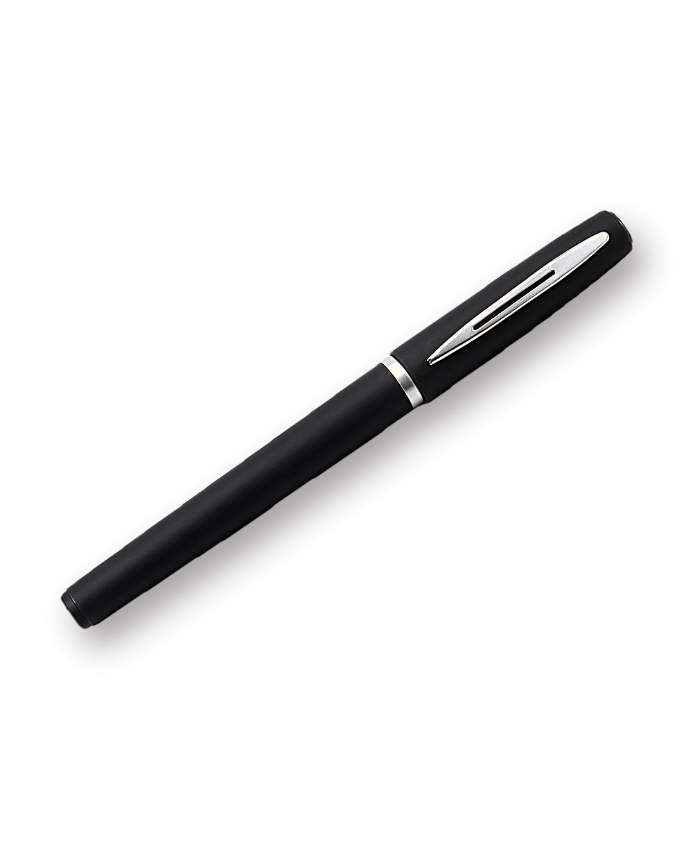 Matte black pen with silver trim