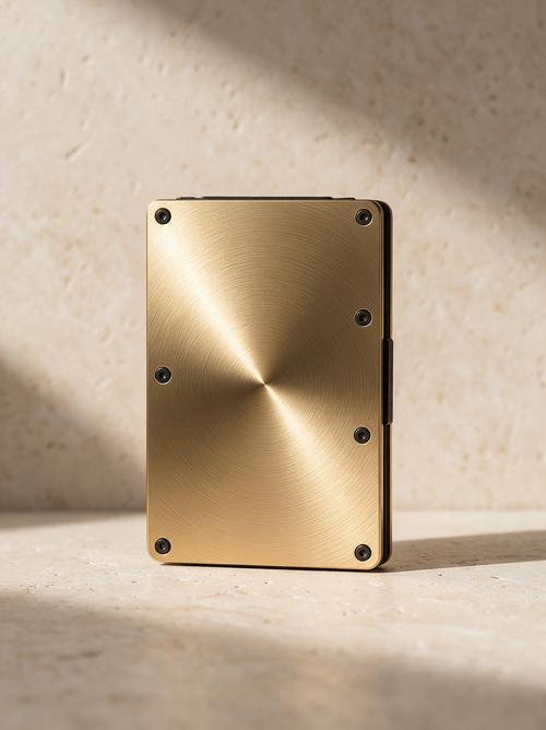 The Metal Wallet in a warm stone setting