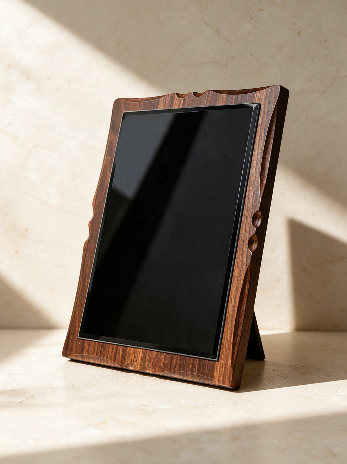 Plaque, Black Crystal, on warm stone