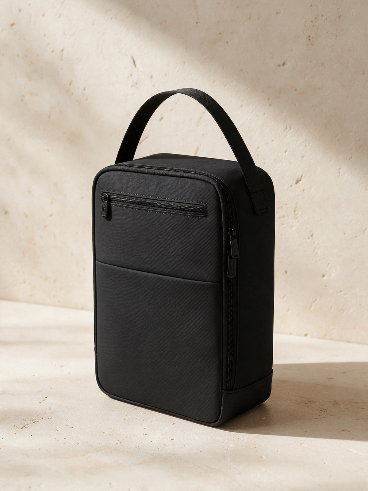 Shoe bag, Black, on warm stone