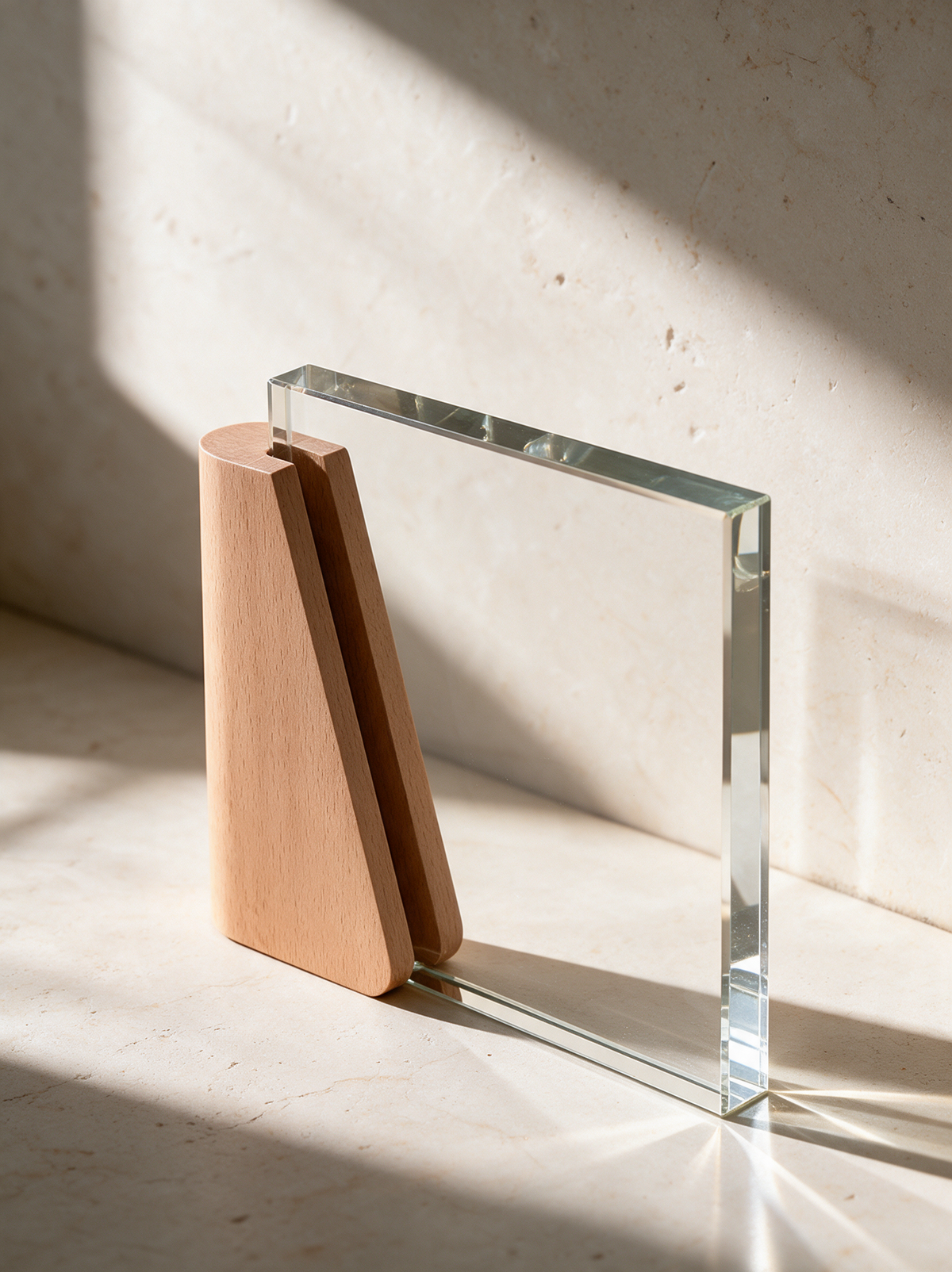 Trophy, Crystal & Beech, on warm stone