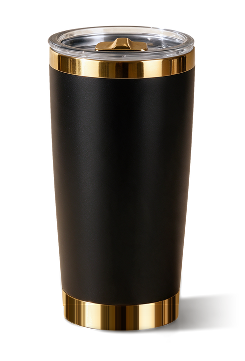 20 oz tumbler, Black with polished gold trim