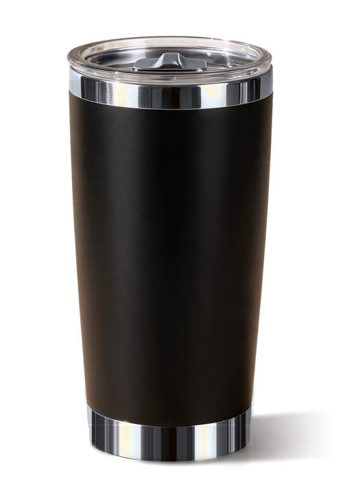 20 oz tumbler, Black with polished silver trim
