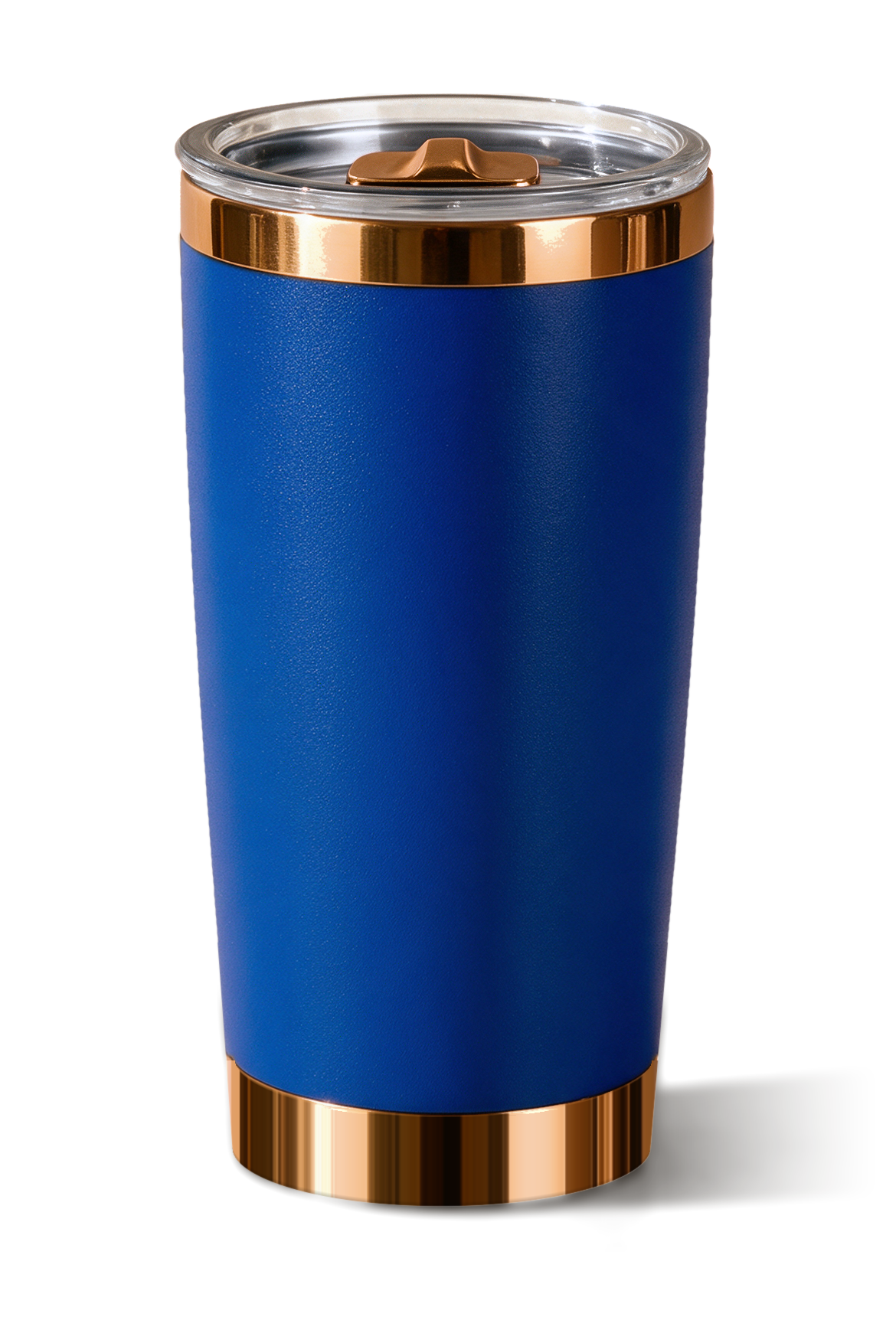 20 oz tumbler, Royal Blue with polished bronze trim