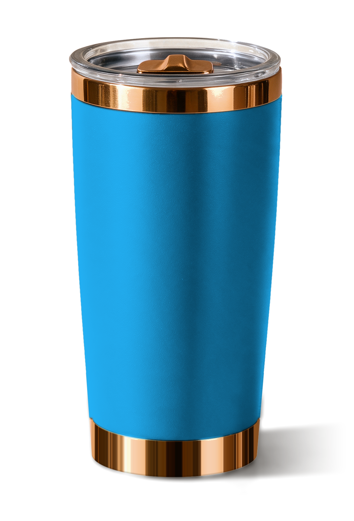 20 oz tumbler, Sky Blue with polished bronze trim