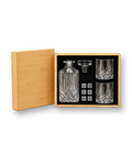 Whisky decanter set in its bamboo box, the lid beside it