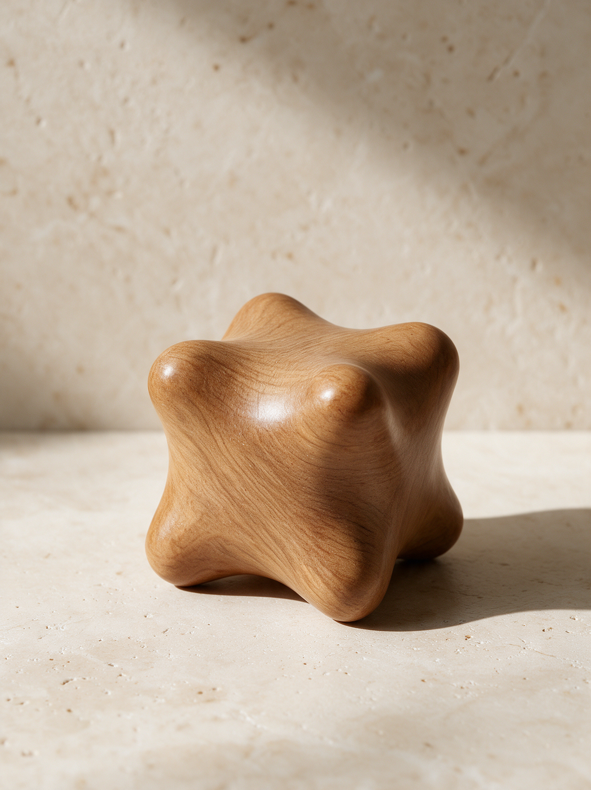 The Wooden Hand Massager in a warm stone setting