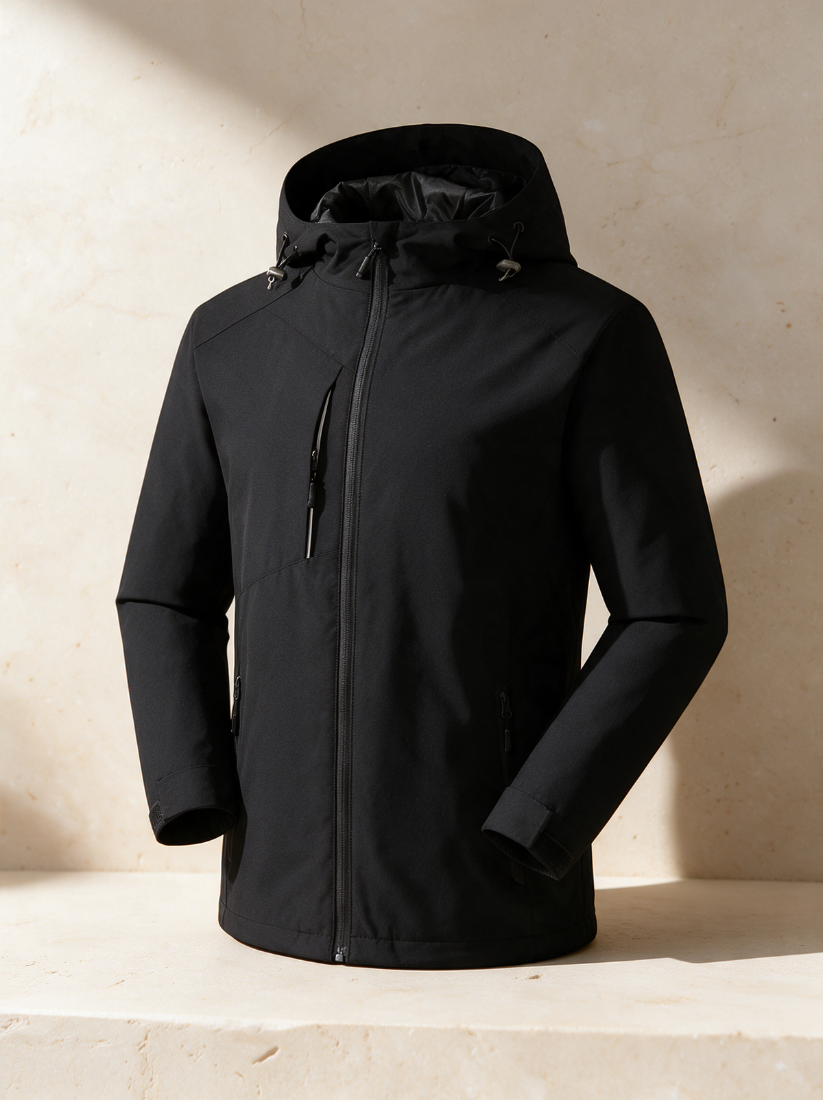 The Winter Jacket in a warm stone setting