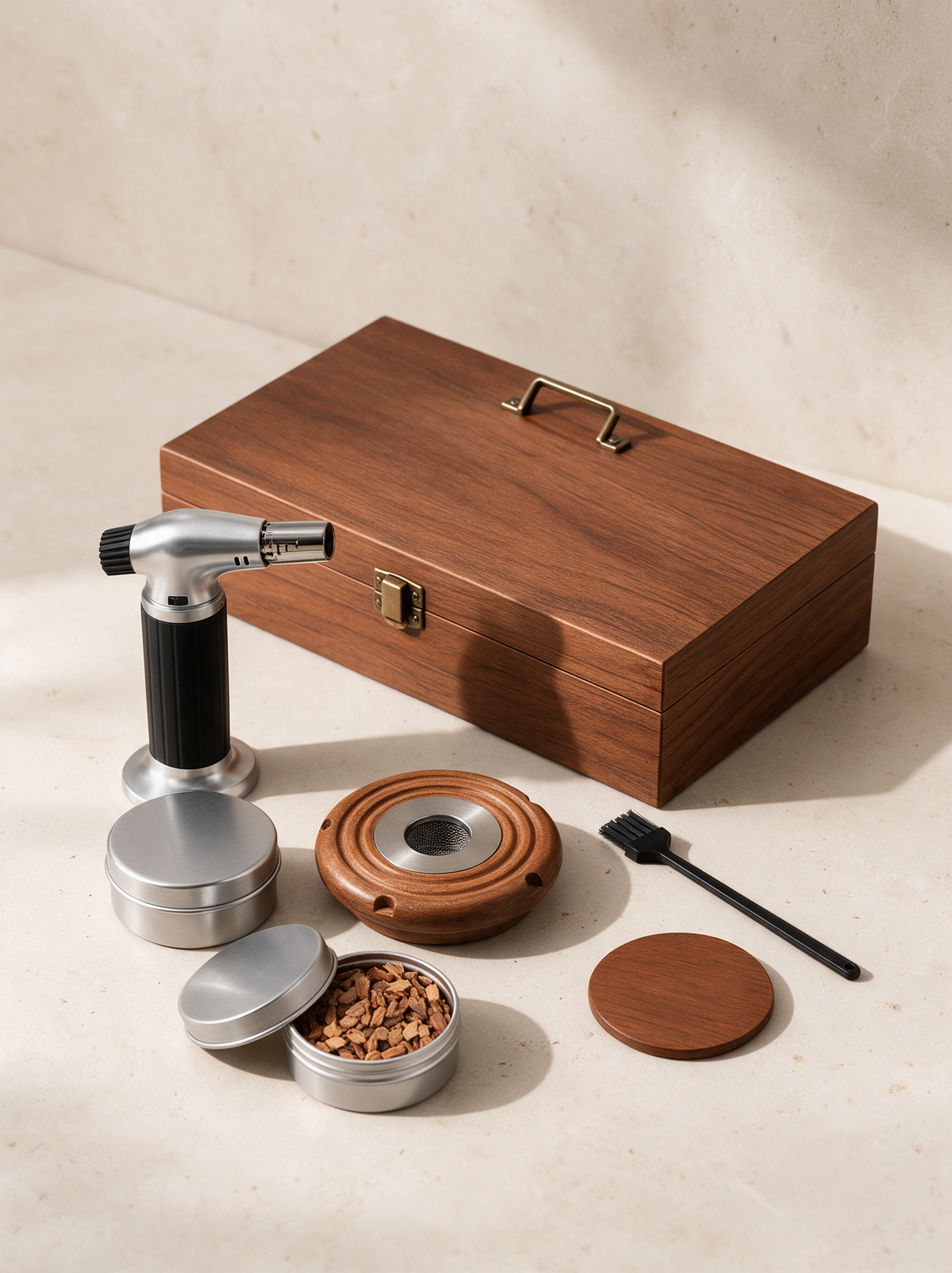 The Whiskey Smoker Kit in a warm stone setting
